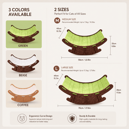 Green Noblias premium cat rocking bed and scratching lounge with cozy bed and scratching surface for cats.