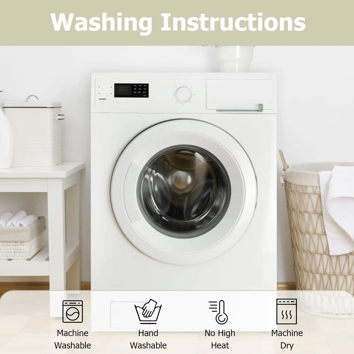 Washing instructions for the orthopedic dog bed cover: machine washable, hand washable, no high heat and machine dry.