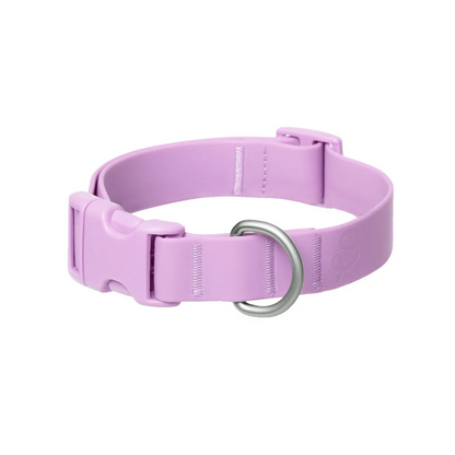 The lavender pink waterproof PolyFlex dog collar on its own, showing the metal D-ring and buckle