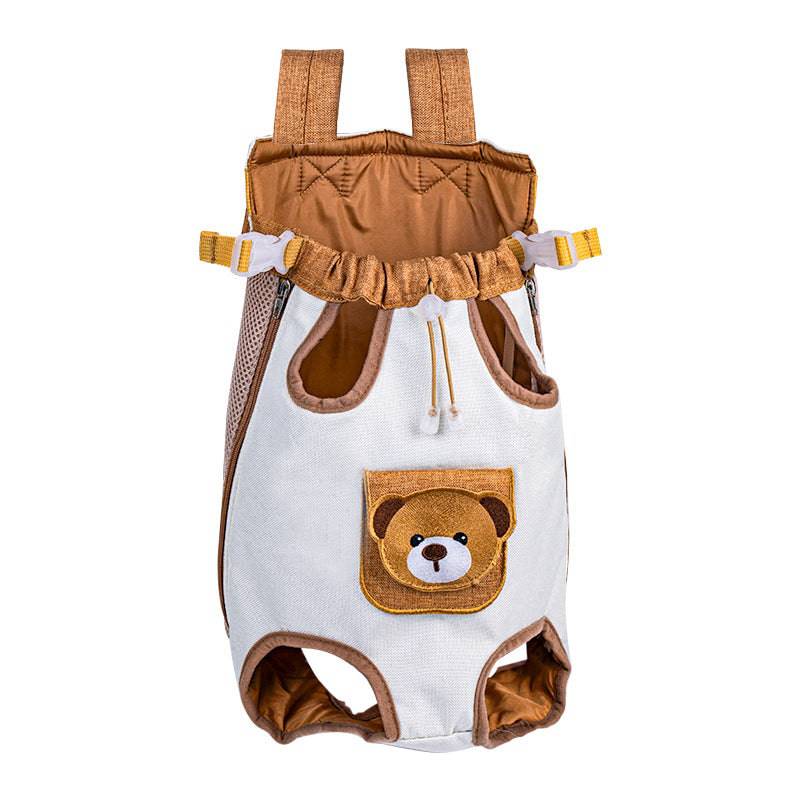 The Noblias pet carrier backpack laid flat, showing the drawstring neck, the four leg openings and the mesh side panels.