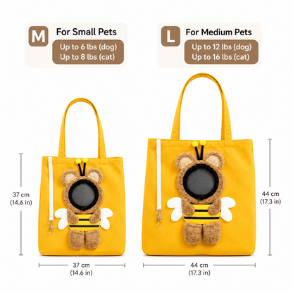 Size chart listing M at 37 cm for pets up to 6 lbs and L at 44 cm for pets up to 12 lbs