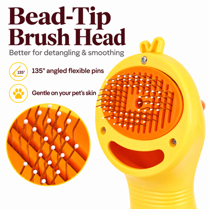 Close-up of the pet hair dryer brush head with 135 degree angled flexible pins and bead tips for gentle detangling.