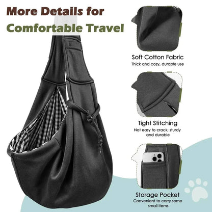 Detail panel showing the soft thick cotton fabric, the tight stitching at the seams, and the front storage pocket holding a phone