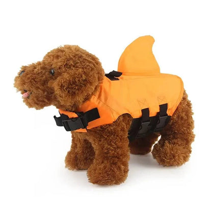 Blue Noblias dog swim vest with shark design, XS size, safe pet life jacket for swimming and water safety.
