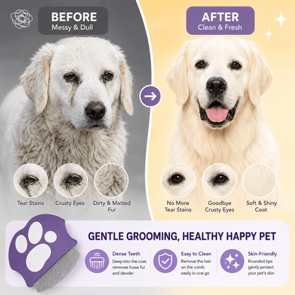 Noblias pet face cleaning brush with purple bristles for gentle grooming and facial hygiene for cats and dogs.
