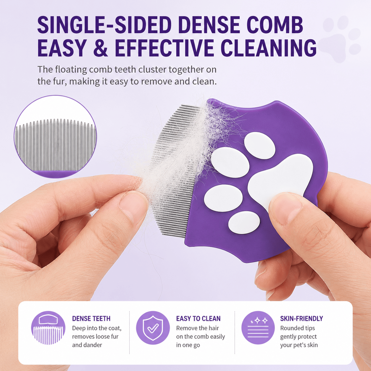 Purple Noblias pet face cleaning brush with soft bristles for gentle grooming of cats and dogs' faces.