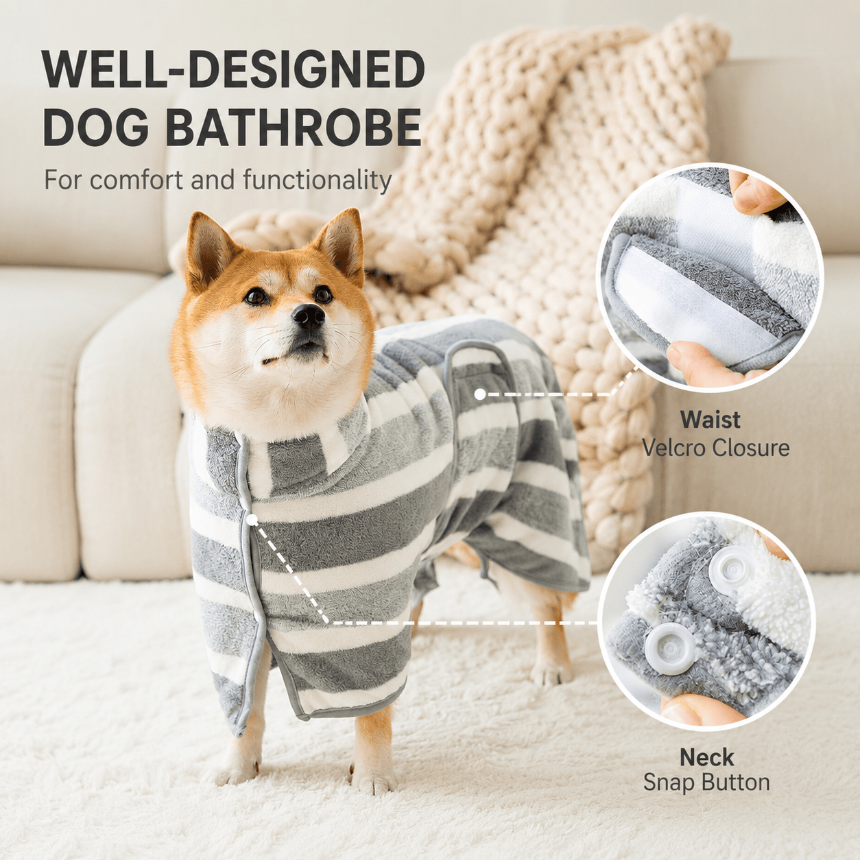 Red Noblias Quick-Dry Dog Bathrobe in XS size hanging to dry, made of soft, absorbent fabric for quick-drying comfort.