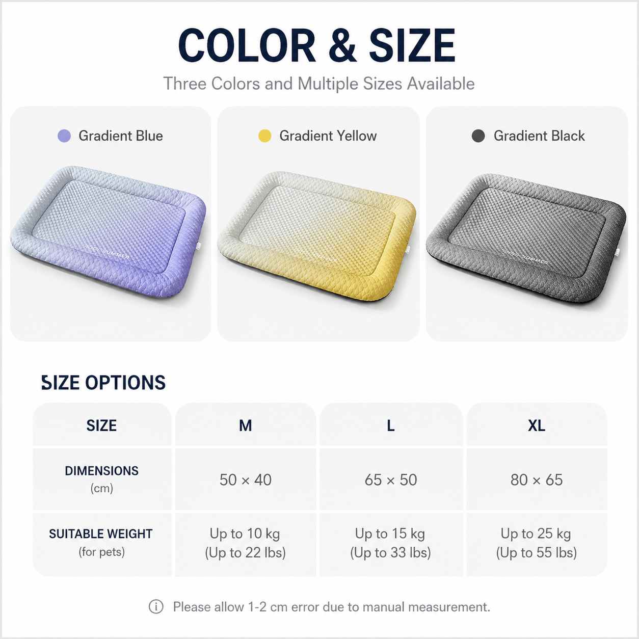 Noblias Cooling Ice Silk Pet Bed in gradient blue with plush surface, designed for comfort and cooling relief for pets.