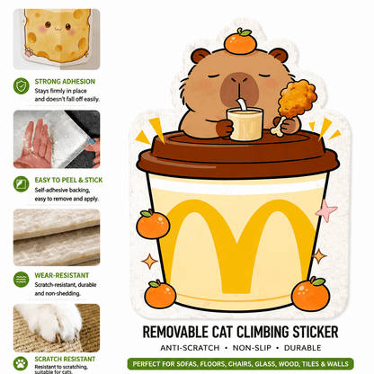 Capybara and cup design cat scratcher wall pad, badged anti scratch, non slip and durable.