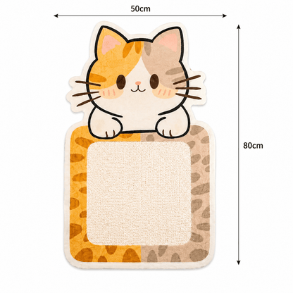 Cute cat design cat scratcher wall pad with its 50 cm width and 80 cm height marked.