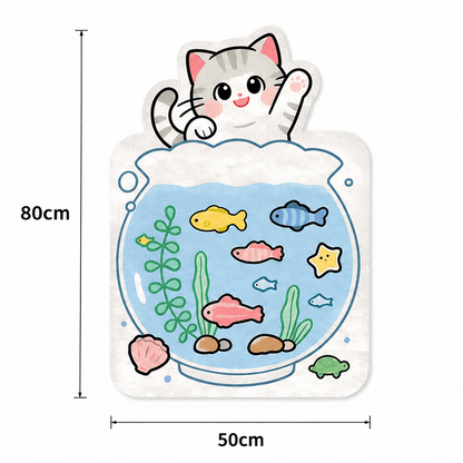 Fish bowl cat design cat scratcher wall pad with its 50 cm width and 80 cm height marked.