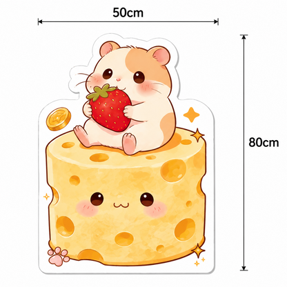 Strawberry hamster design cat scratcher wall pad with its 50 cm width and 80 cm height marked.