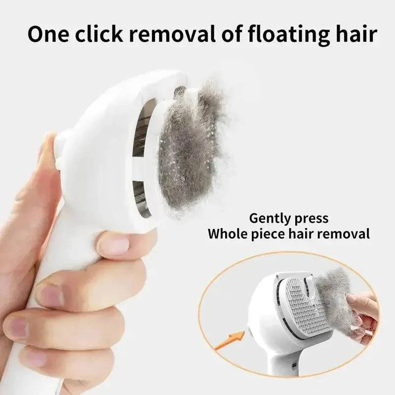 One press on the self cleaning spray slicker brush lifting the whole mat of collected hair off the pins.