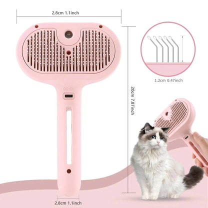Pink self cleaning spray slicker brush with its 20 cm length, 2.8 cm head width and 1.2 cm pins marked.