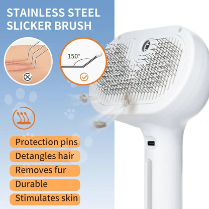 The 150 degree bent stainless steel pins with rounded protective tips on the self cleaning spray slicker brush.