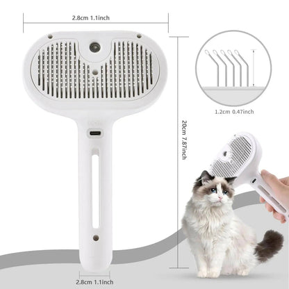 White self cleaning spray slicker brush with its 20 cm length, 2.8 cm head width and 1.2 cm pins marked.