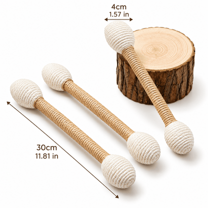 Dimensions of the large sisal cat kicker toy: 30 cm (11.81 in) long and 4 cm (1.57 in) wide.