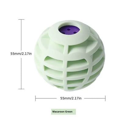 Green squeaky ball toy for dogs and cats with its 55 mm diameter marked.