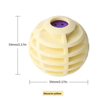 Yellow squeaky ball toy for dogs and cats with its 55 mm diameter marked.