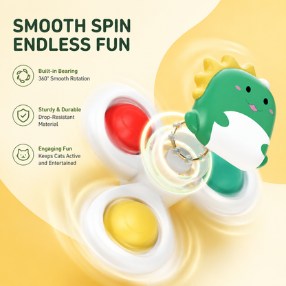 Suction cup cat spinner turning at speed, with built-in bearing, smooth rotation and drop-resistant material callouts