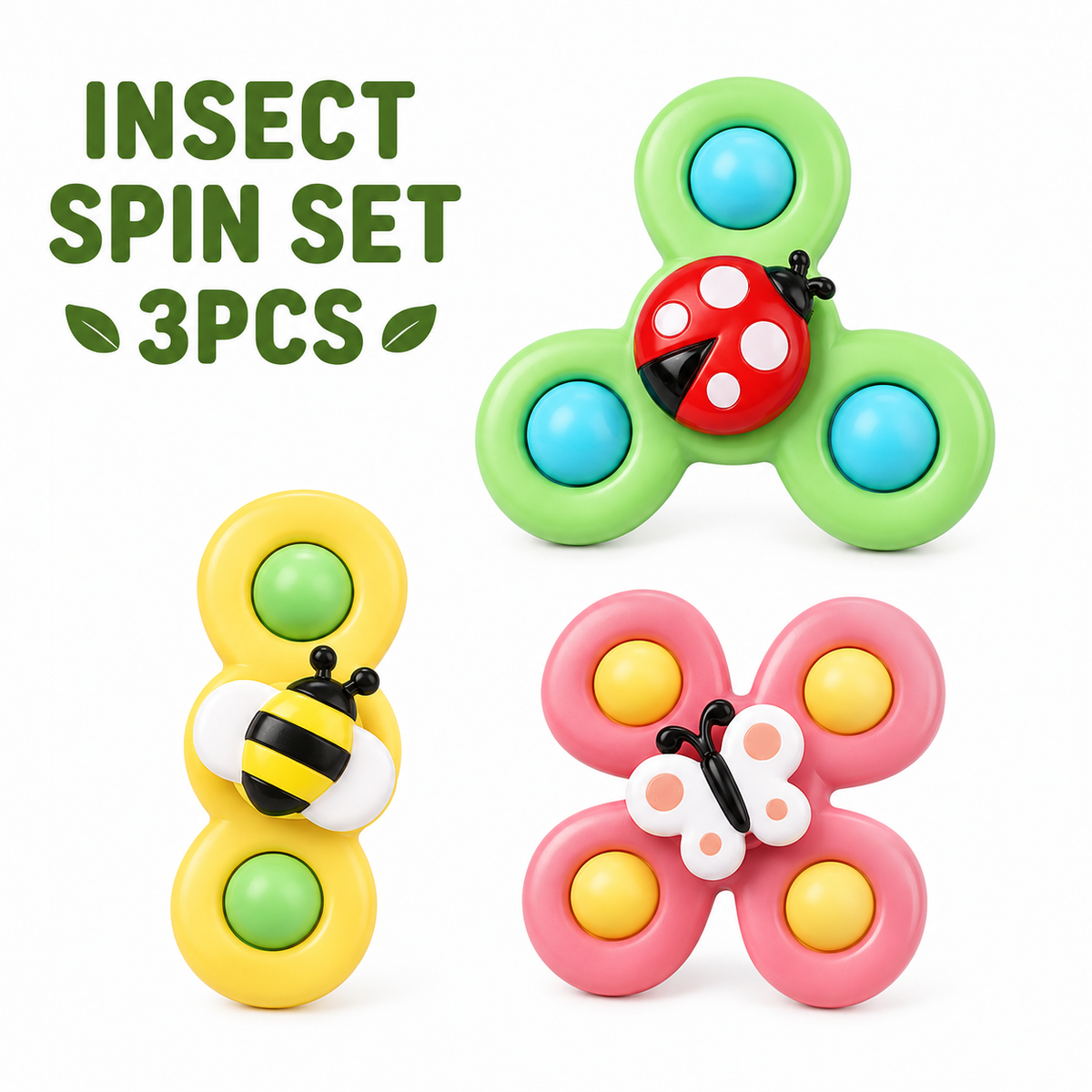 Insect Spin Set of three suction cup cat spinners: a ladybug, a bee and a butterfly