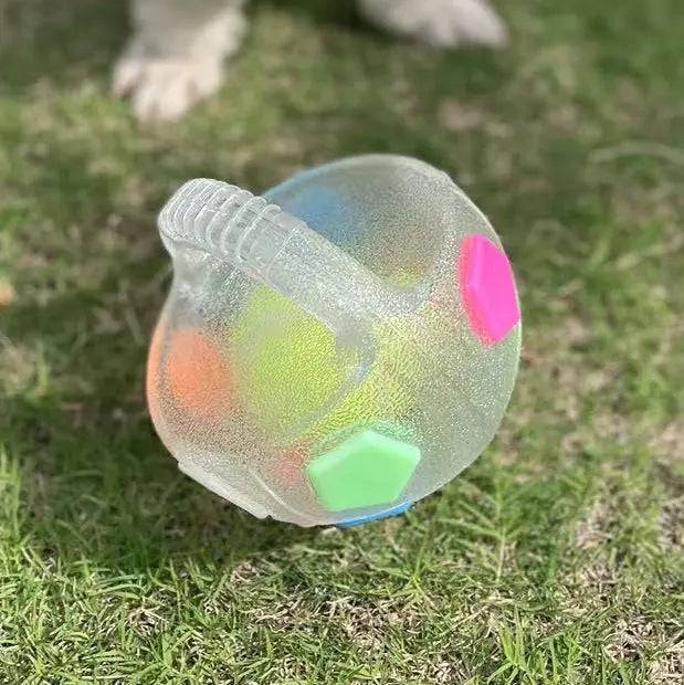 Durable Noblias dog toy ball for stress relief and play, made of transparent, chew-resistant material for dogs.