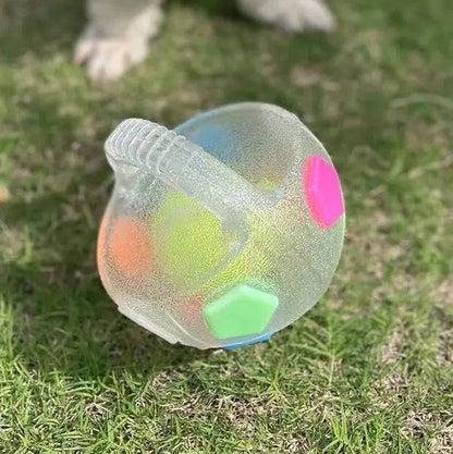Durable Noblias dog toy ball for stress relief and play, made of transparent, chew-resistant material for dogs.