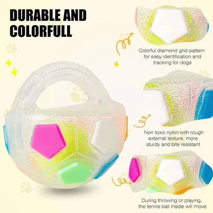 Noblias durable dog toy ball for stress relief, chew, and play, made of transparent material, suitable for active dogs.