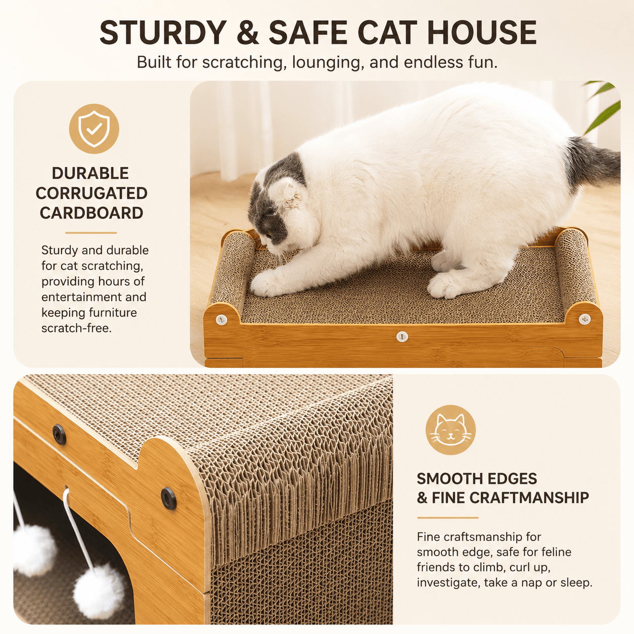 Wooden Noblias cat scratcher bed shaped like a TV for indoor cats, featuring a cozy scratching surface and comfortable resting area.