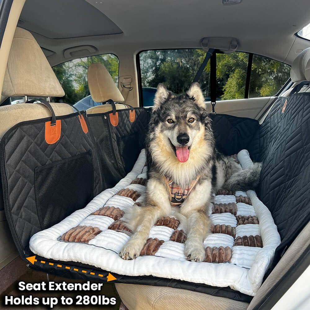 Noblias Deluxe Back Seat Dog Bed Mat in white, providing comfortable, protective cushioning for pets during car rides.