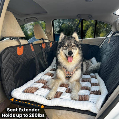 Noblias Deluxe Back Seat Dog Bed Mat in white, providing comfortable, protective cushioning for pets during car rides.