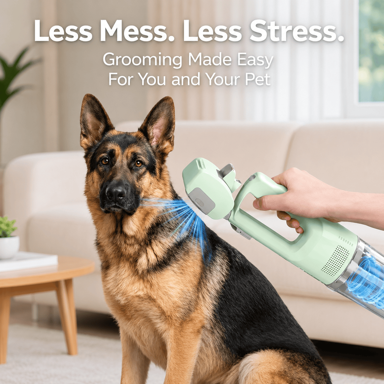 White Noblias Pet Grooming Vacuum Brush for dogs and cats, 2-in-1 fur remover with ergonomic design