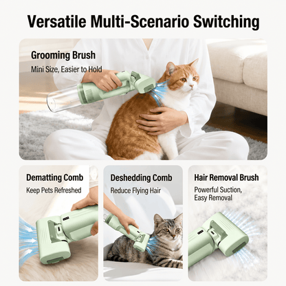 Noblias Pet Grooming Vacuum Brush in white, a 2-in-1 fur remover for dogs and cats with a sleek design.