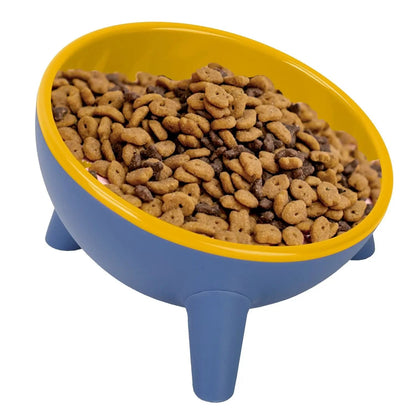 Yellow Noblias raised pet bowl with tilted design for easy feeding, suitable for cats and small dogs.
