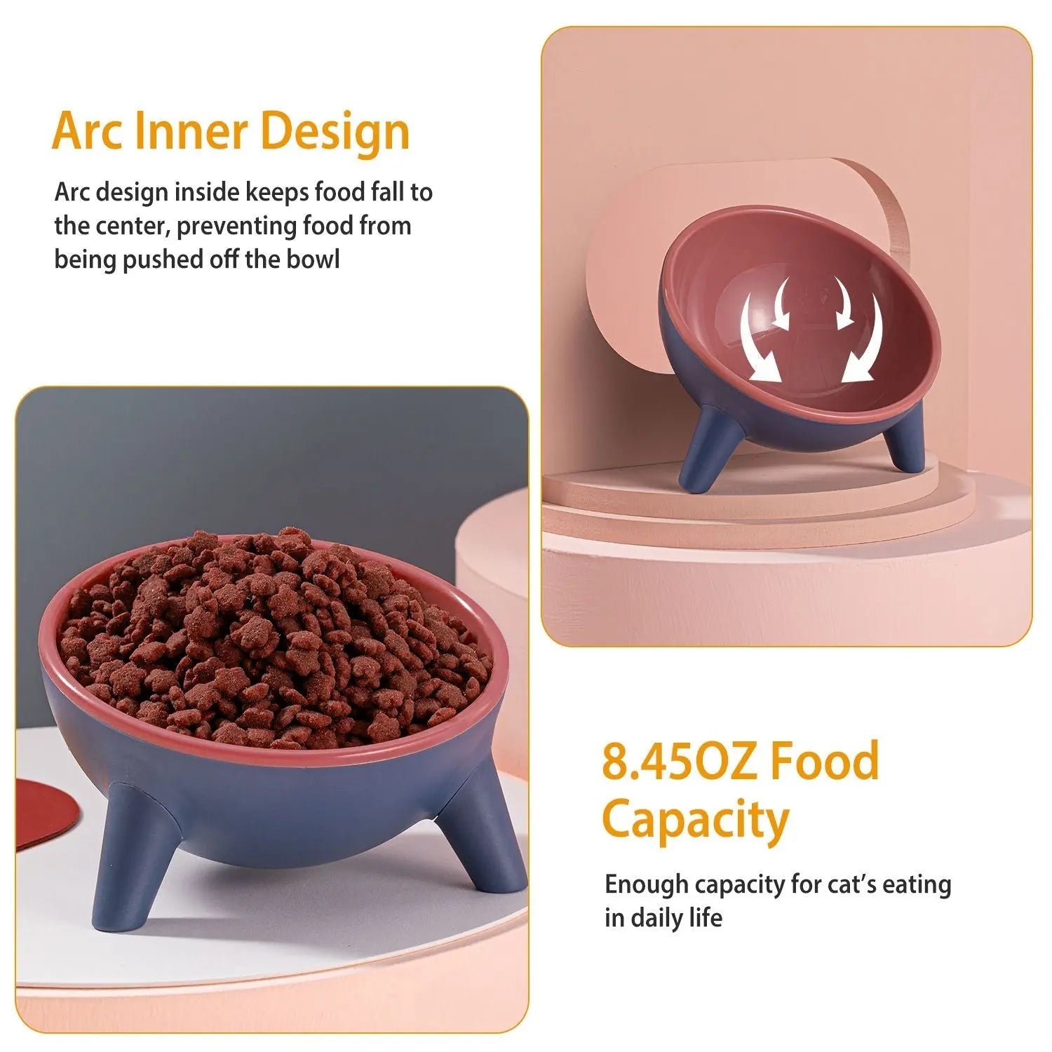 Yellow elevated pet bowl by Noblias, tilted design for cats and small dogs, suitable for comfortable feeding.