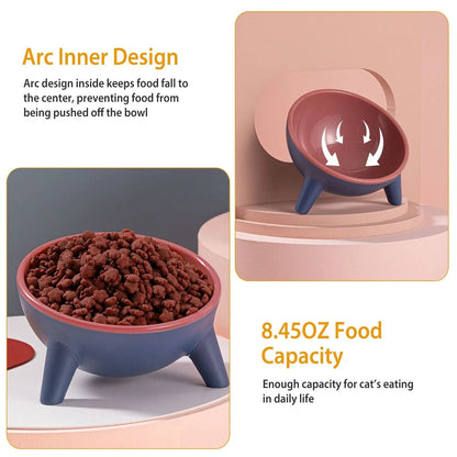 Yellow elevated pet bowl by Noblias, tilted design for cats and small dogs, suitable for comfortable feeding.