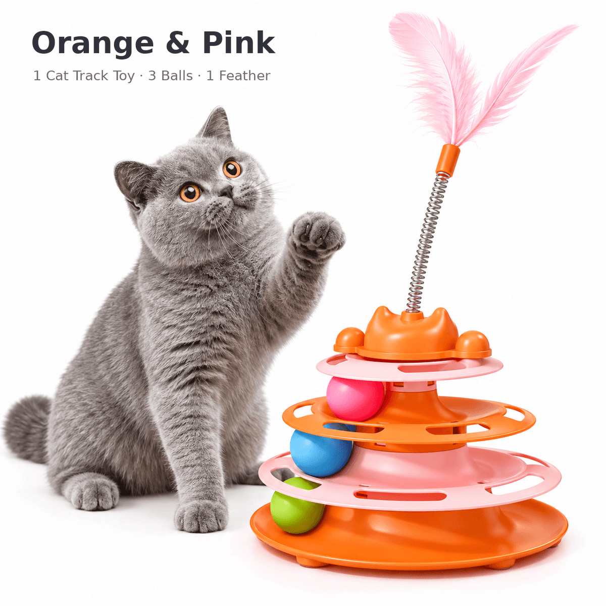 3-Tier Cat Ball Track Toy with Feather Teaser
