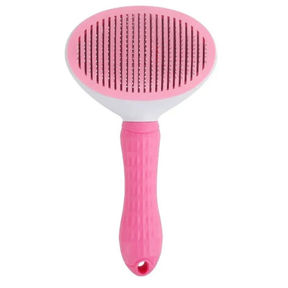 Pink self cleaning pet grooming brush